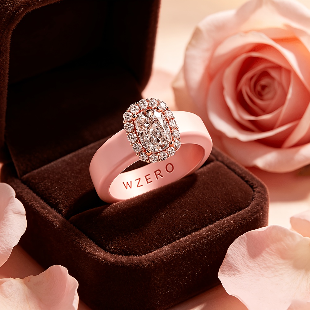 Women's Elegant Silicone Ring with Cushion-Shaped Center Stone